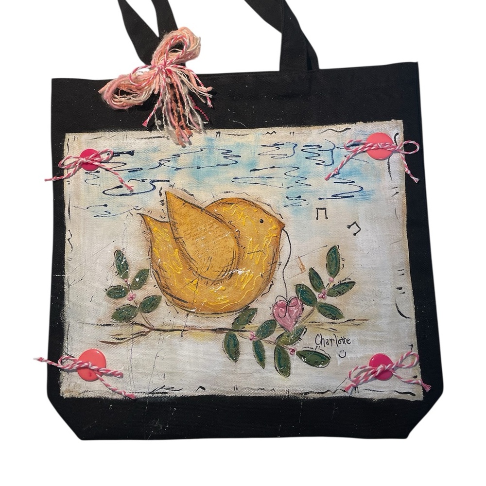 Black Canvas Tote Bag handpainted by me for you. - Picture 2 of 2